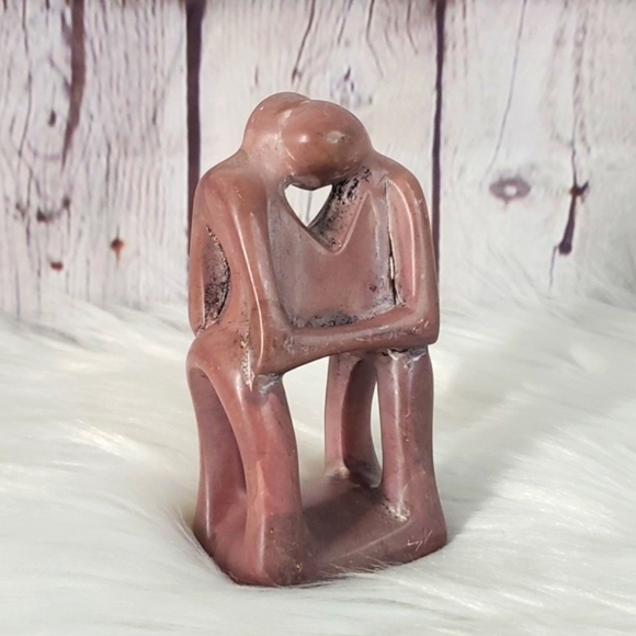Vintage 90s Soapstone Sculpted Couple Wedding Marriage Newlywed Pink Figurine 4" - Picture 6 of 14